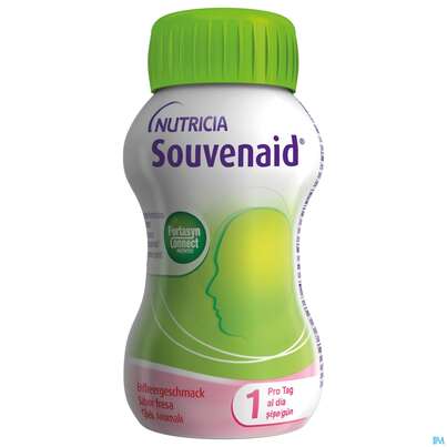 Sie sehen eine Packung Souvenaid 125ml Vitalflasche Erdbeere 4st, Produktbild: 01 Souvenaid 125ml Vitalflasche Erdbeere 4st, A-Nr.: 4133583 - 01