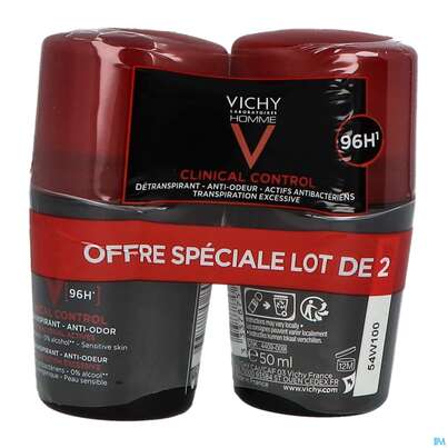 Sie sehen eine Packung Vichy Homme Deo/roll-on Anti-transpirant 96h 2x50 100ml, Produktbild: 04 Vichy Homme Deo/roll-on Anti-transpirant 96h 2x50 100ml, A-Nr.: 5671408 - 04