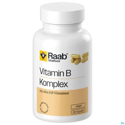 Sie sehen eine Packung Vitamin B-komplex/kapseln Raab 90st, Produktbild: 01 Vitamin B-komplex/kapseln Raab 90st, A-Nr.: 5871797 - 01