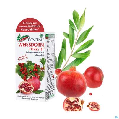 Sie sehen eine Packung Weissdorn Herz+fit Granatapfel Revital Alkoholfrei Kraeuter Fruechte 330ml, Produktbild: 06 Weissdorn Herz+fit Granatapfel Revital Alkoholfrei Kraeuter Fruechte 330ml, A-Nr.: 3725790 - 06