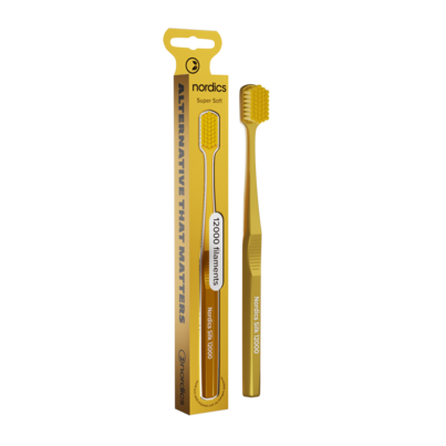 Sie sehen eine Packung Nordics Öko Zahnbürste Silk Soft 12.000 Borsten Gold, Produktbild: 01 Nordics Öko Zahnbürste Silk Soft 12.000 Borsten Gold, A-Nr.: 5799574 - 01