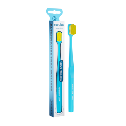 Sie sehen eine Packung Nordics Öko Zahnbürste Silk Soft 12.000 Borsten Blau, Produktbild: 01 Nordics Öko Zahnbürste Silk Soft 12.000 Borsten Blau, A-Nr.: 5799551 - 01
