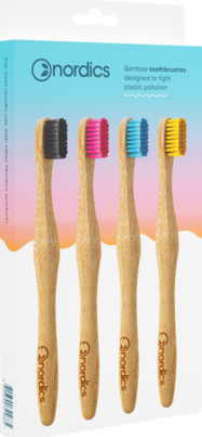 Sie sehen eine Packung Nordics Öko Zahnbürsten Bambus Sparpack 4x Erwachsene, Produktbild: 01 Nordics Öko Zahnbürsten Bambus Sparpack 4x Erwachsene, A-Nr.: 5666873 - 01