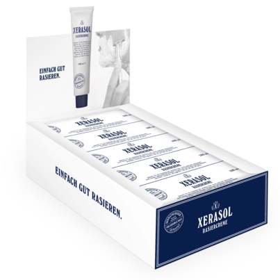 Sie sehen eine Packung Xerasol Rasiercreme im 10er Aufsteller, Produktbild: 01 Xerasol Rasiercreme im 10er Aufsteller, A-Nr.: 4855684 - 01