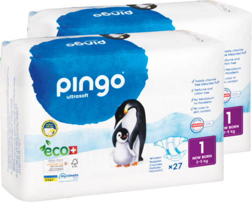 Bio Windeln Nr.1 New Born Jumbo 2-5 kg Pinguin - Pingo Swiss, A-Nr.: 5447177 - 01