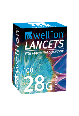 Sie sehen eine Packung Wellion 28G Lanzetten, 100 Stk., Produktbild: 01 Wellion 28G Lanzetten, 100 Stk., A-Nr.: 3387471 - 01