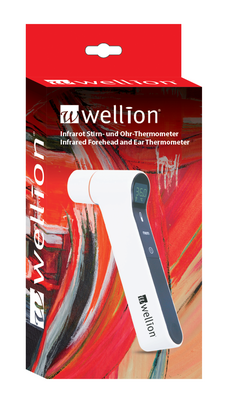 Sie sehen eine Packung WELL15-03 Wellion Infrarot Stirn- und Ohr-Thermometer, Produktbild: 01 WELL15-03 Wellion Infrarot Stirn- und Ohr-Thermometer, A-Nr.: 5174093 - 01