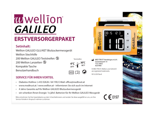 Sie sehen eine Packung WELL10-05K Wellion GALILEO GLU/KET EVP mg, Produktbild: 01 WELL10-05K Wellion GALILEO GLU/KET EVP mg, A-Nr.: 4553598 - 01
