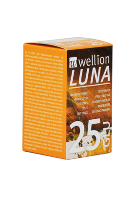 Sie sehen eine Packung Wellion LUNA Teststreifen GLU - für Blutzuckermessung, Produktbild: 01 Wellion LUNA Teststreifen GLU - für Blutzuckermessung, A-Nr.: 4072195 - 01