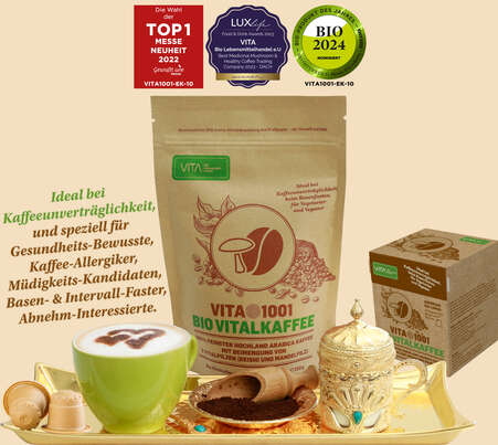 Sie sehen eine Packung VITA1001 - Bio Vitalkaffee (PREMIUM REISHI-Kaffee) | 250g, Produktbild: 04 VITA1001 - Bio Vitalkaffee (PREMIUM REISHI-Kaffee) | 250g, A-Nr.: 4041786 - 04