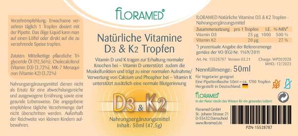 Floramed Vitamin D3 &amp; K2 Tropfen natürlich, A-Nr.: 5106743 - 01