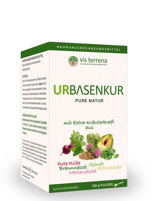 Sie sehen eine Packung vis terrena® UR BASENKUR Pulver, Produktbild: 01 vis terrena® UR BASENKUR Pulver, A-Nr.: 5095399 - 01