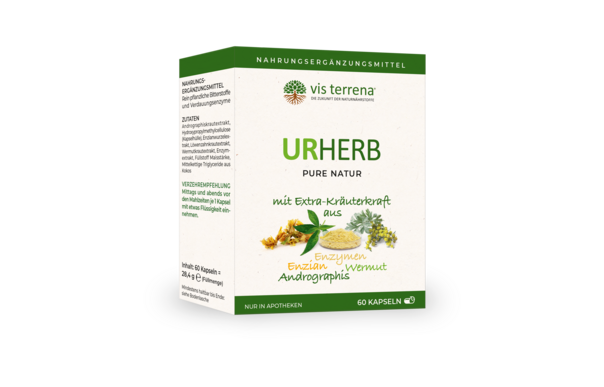 Sie sehen eine Packung vis terrena® URHERB Kapseln, Produktbild: 01 vis terrena® URHERB Kapseln, A-Nr.: 5211115 - 01