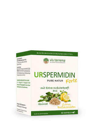 Sie sehen eine Packung vis terrena® URSPERMIDIN FORTE, Produktbild: 01 vis terrena® URSPERMIDIN FORTE, A-Nr.: 5353312 - 01