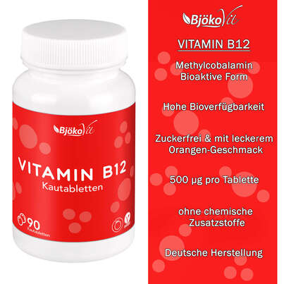 Sie sehen eine Packung BjökoVit Vitamin B12 Kautabletten 500mcg vegan, Produktbild: 07 BjökoVit Vitamin B12 Kautabletten 500mcg vegan, A-Nr.: 5174609 - 07