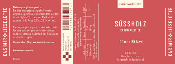 Sie sehen eine Packung Kasimir und Lieselotte – Süßholz Tinktur 100 ml, Produktbild: 02 Kasimir und Lieselotte – Süßholz Tinktur 100 ml, A-Nr.: 5616728 - 02