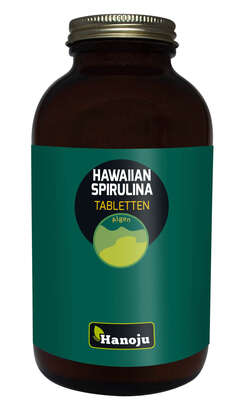 Sie sehen eine Packung Hanoju Hawaiian Spirulina Tabletten 500mg, Produktbild: 01 Hanoju Hawaiian Spirulina Tabletten 500mg, A-Nr.: 5167845 - 01