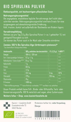 Sie sehen eine Packung Kasimir und Lieselotte - Bio-Spirulina Pulver 180 g, Produktbild: 03 Kasimir und Lieselotte - Bio-Spirulina Pulver 180 g, A-Nr.: 5616711 - 03