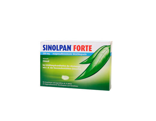 Sie sehen eine Packung Sinolpan® forte 200mg magensaftresistente Weichkapseln, Produktbild: 01 Sinolpan® forte 200mg magensaftresistente Weichkapseln, A-Nr.: 4965970 - 01