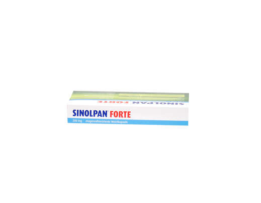 Sie sehen eine Packung Sinolpan® forte 200mg magensaftresistente Weichkapseln, Produktbild: 03 Sinolpan® forte 200mg magensaftresistente Weichkapseln, A-Nr.: 4965970 - 03