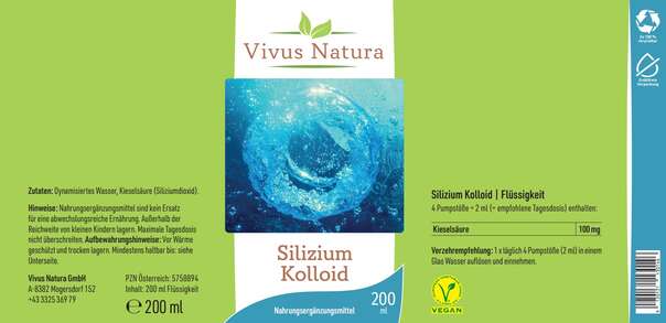 Sie sehen eine Packung Silizium Kolloid flüssig, Produktbild: 01 Silizium Kolloid flüssig, A-Nr.: 5758894 - 01