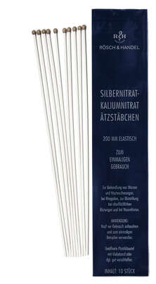 Sie sehen eine Packung SILBERNITRAT Ätzstäbchen 50% 10x200mm elastisch, Produktbild: 01 SILBERNITRAT Ätzstäbchen 50% 10x200mm elastisch, A-Nr.: 1304676 - 01