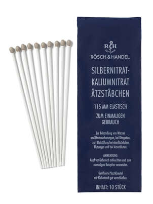 Sie sehen eine Packung SILBERNITRAT Ätzstäbchen 50% 10x115mm elastisch, Produktbild: 01 SILBERNITRAT Ätzstäbchen 50% 10x115mm elastisch, A-Nr.: 1304653 - 01