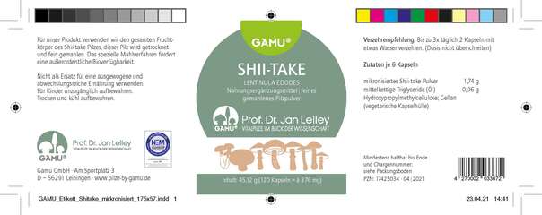 Sie sehen eine Packung Gamu Shii-take mikronisiert Kapseln, Produktbild: 02 Gamu Shii-take mikronisiert Kapseln, A-Nr.: 5600354 - 02