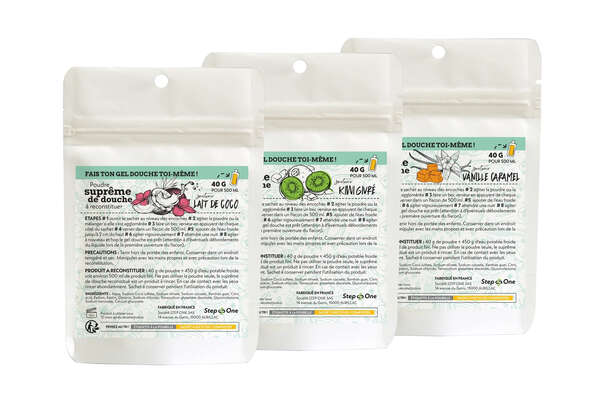 Sie sehen eine Packung Duschgel Pulver Vanille-Karamel StepOne, Produktbild: 04 Duschgel Pulver Vanille-Karamel StepOne, A-Nr.: 5454289 - 04