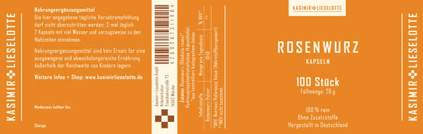 Sie sehen eine Packung Kasimir und Lieselotte Rosenwurz-Kapseln 100 Stück, Produktbild: 02 Kasimir und Lieselotte Rosenwurz-Kapseln 100 Stück, A-Nr.: 5177341 - 02