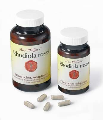 Sie sehen eine Packung Mag. Pfeiffer's Rhodiola Rosea, Produktbild: 01 Mag. Pfeiffer's Rhodiola Rosea, A-Nr.: 4933510 - 01