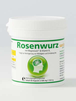 Sie sehen eine Packung Rosenwurz Kapseln mit Magnesium und Vitamin B1 60 Stück, Produktbild: 01 Rosenwurz Kapseln mit Magnesium und Vitamin B1 60 Stück, A-Nr.: 3238937 - 01
