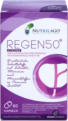 Sie sehen eine Packung REGEN50 STRONG NUTRILAGO KAPSELN ( 60 ST), Produktbild: 01 REGEN50 STRONG NUTRILAGO KAPSELN ( 60 ST), A-Nr.: 5814747 - 01