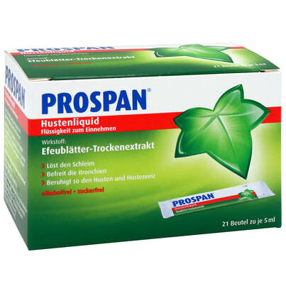 Sie sehen eine Packung Prospan® Hustenliquid, im Stickbeutel, Produktbild: 01 Prospan® Hustenliquid, im Stickbeutel, A-Nr.: 3521509 - 01
