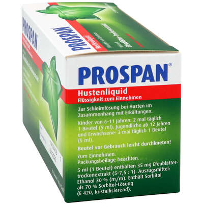 Sie sehen eine Packung Prospan® Hustenliquid, im Stickbeutel, Produktbild: 02 Prospan® Hustenliquid, im Stickbeutel, A-Nr.: 3521509 - 02