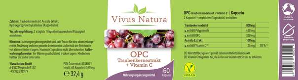 Sie sehen eine Packung OPC Traubenkernextrakt + Vitamin C Kapseln, Produktbild: 01 OPC Traubenkernextrakt + Vitamin C Kapseln, A-Nr.: 5758871 - 01