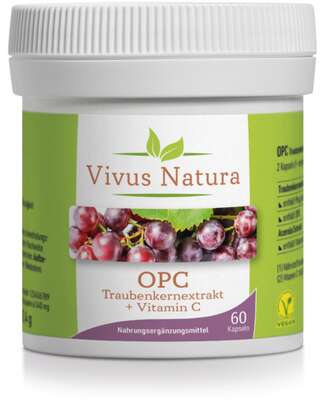 Sie sehen eine Packung OPC Traubenkernextrakt + Vitamin C Kapseln, Produktbild: 03 OPC Traubenkernextrakt + Vitamin C Kapseln, A-Nr.: 5758871 - 03