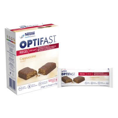 Sie sehen eine Packung OPTIFAST® Riegel Cappuccino, Produktbild: 01 OPTIFAST® Riegel Cappuccino, A-Nr.: 4835919 - 01