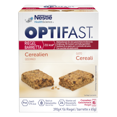Sie sehen eine Packung OPTIFAST® Riegel Cerealien, Produktbild: 01 OPTIFAST® Riegel Cerealien, A-Nr.: 5209940 - 01