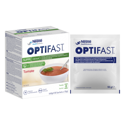 Sie sehen eine Packung OPTIFAST® Suppe Tomate, Produktbild: 01 OPTIFAST® Suppe Tomate, A-Nr.: 5209779 - 01