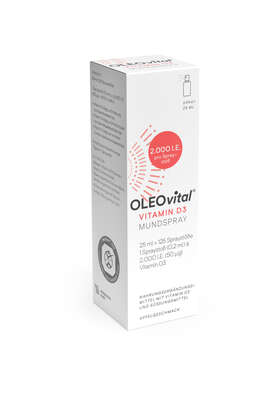 Sie sehen eine Packung OLEOvital® Vitamin D3 Mundspray 2000 IE, Produktbild: 02 OLEOvital® Vitamin D3 Mundspray 2000 IE, A-Nr.: 4768382 - 02