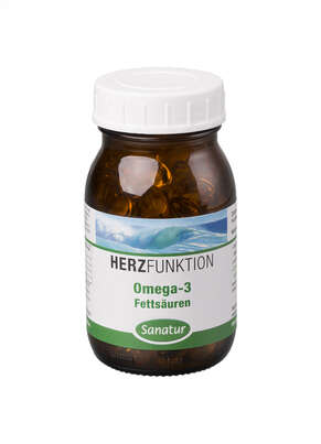 Sie sehen eine Packung Sanatur Omega-3 Fettsäuren Fischöl Kapseln, Produktbild: 01 Sanatur Omega-3 Fettsäuren Fischöl Kapseln, A-Nr.: 4259195 - 01