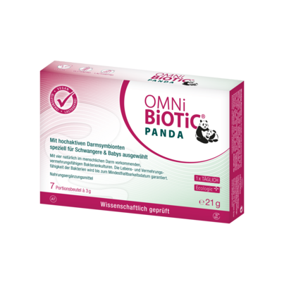 Sie sehen eine Packung OMNi-BiOTiC® PANDA, 7 Sachets a 3g, Produktbild: 01 OMNi-BiOTiC® PANDA, 7 Sachets a 3g, A-Nr.: 3887096 - 01