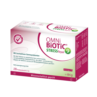 Sie sehen eine Packung OMNi-BiOTiC® Stress Repair, 28 Sachets a 3g, Produktbild: 01 OMNi-BiOTiC® Stress Repair, 28 Sachets a 3g, A-Nr.: 3834616 - 01