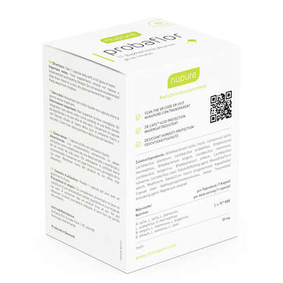 Sie sehen eine Packung Nupure probaflor Probiotika zur Darmsanierung, Produktbild: 02 Nupure probaflor Probiotika zur Darmsanierung, A-Nr.: 5778974 - 02