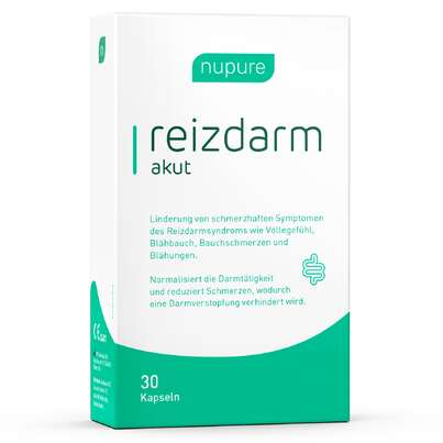 Sie sehen eine Packung Nupure reizdarm akut bei Blähungen Bauchschmerzen, Produktbild: 01 Nupure reizdarm akut bei Blähungen Bauchschmerzen, A-Nr.: 5779040 - 01