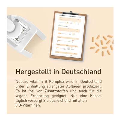 Sie sehen eine Packung Nupure vitamin B-Komplex mit B12 + 7 B-Vitaminen, Produktbild: 06 Nupure vitamin B-Komplex mit B12 + 7 B-Vitaminen, A-Nr.: 5779086 - 06