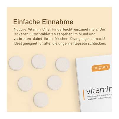 Sie sehen eine Packung Nupure vitamin C Lutschtabletten Acerola & Acai, Produktbild: 05 Nupure vitamin C Lutschtabletten Acerola & Acai, A-Nr.: 5779057 - 05