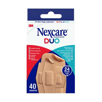 Sie sehen eine Packung Nexcare™ DUO Pflaster, assortiert, 40/Pack, Produktbild: 01 Nexcare™ DUO Pflaster, assortiert, 40/Pack, A-Nr.: 5470182 - 01