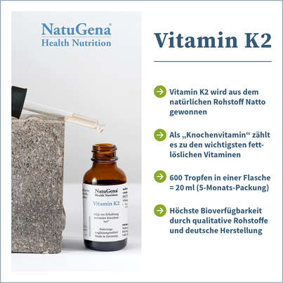 Sie sehen eine Packung NatuGena Vitamin K2 Tropfen, Produktbild: 02 NatuGena Vitamin K2 Tropfen, A-Nr.: 5404222 - 02